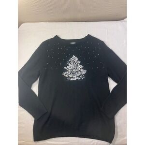 Croft & Barrow Womens Black Christmas‎ Tree Beaded Sequin Sweater XL